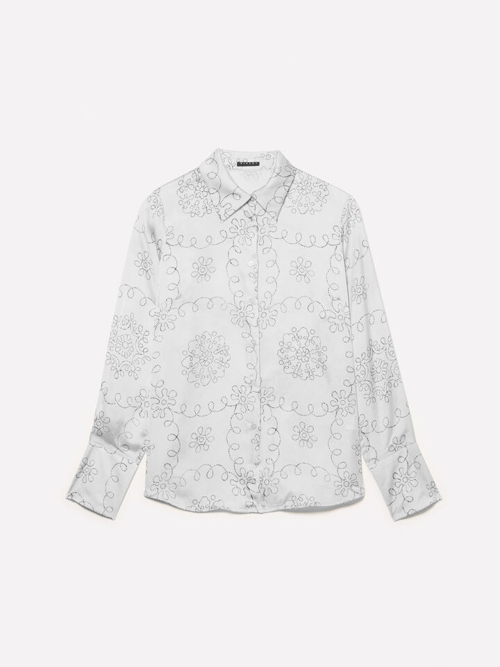 Beige shirt in printed satin - women's shirts - Beige | Sisley image number 5